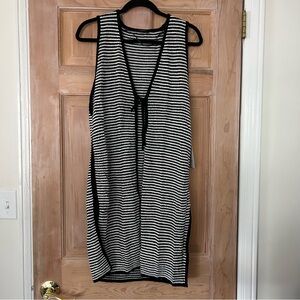 Calligraphie Black and White Striped Knit Long Boho Cardigan Vest Size Small